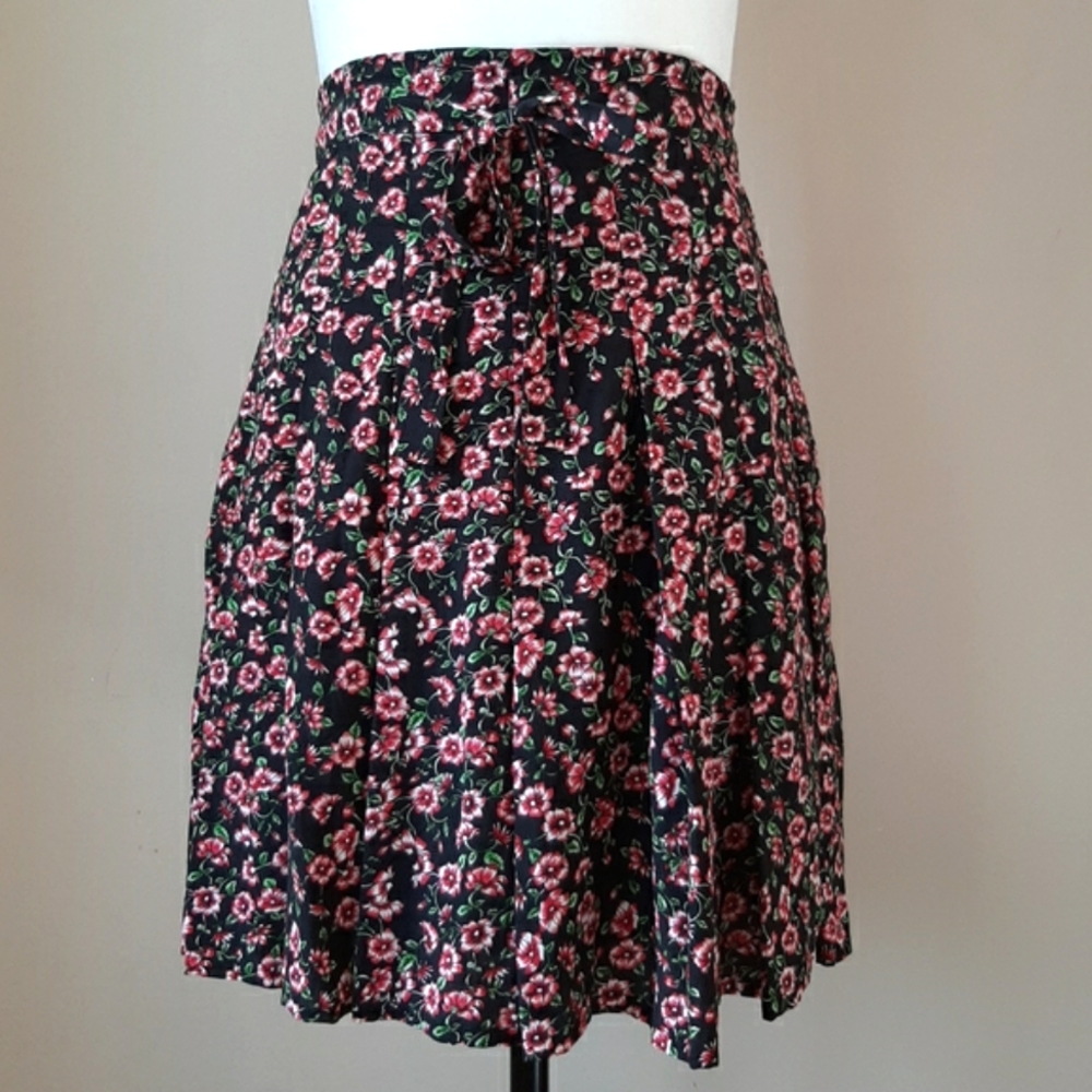 The Kooples red floral pleated silk mini skirt